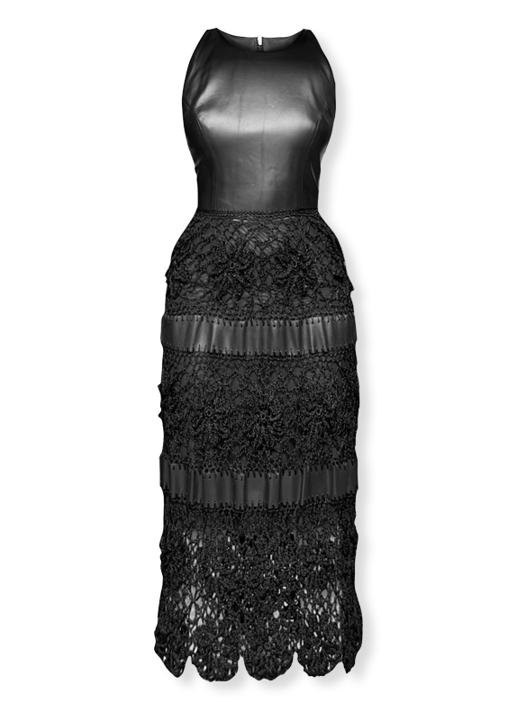 vestido de couro e croch